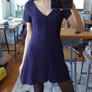 Forever 21 Button Mini Dress, Sweetheart Neckline, Size Small, Blue w/ Red dots
